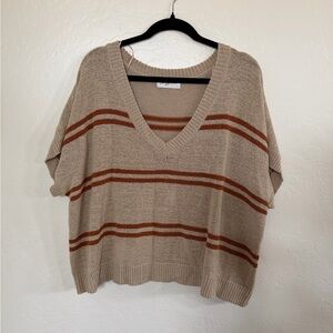 CJLA Rae Striped V-Neck Sweater Tan and Brown Size M